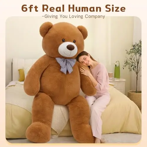 MaoGoLan Giant Teddy Bear 6 Feet Tall, Dark Brown Human Size Big Teddy Bear Sevgililar kuni, Rojdestvo, Tug'ilgan kunida yigit, qiz do'sti, xotin uchun mo'ljallangan 6 fut balandlikdagi MaoGoLan Giant Teddy Bear, to'q jigarrang odam o'lchamidagi katta ayiqcha - 3