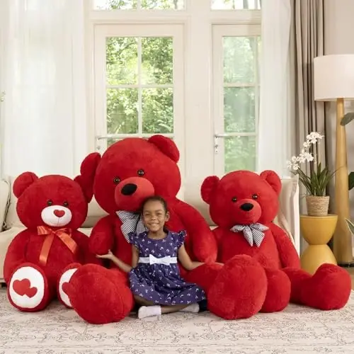 MaoGoLan Giant Teddy Bear o'yinchoq ayiq 47 dyuym, Qizil klassik katta ayiqcha o'yinchoq, Rojdestvo, Sevishganlar kuni, chaqaloqlar uchun dush, tug'ilgan kun yoki uzoq masofa uchun yoqimli va yumshoq ayiqcha sovg'asi - 5