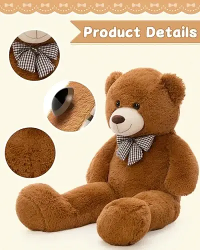 MaoGoLan Giant Teddy Bear Plush Toy - Ultra Soft & Cute Large Stuffed Animal 39 inches, Perfect for Baby Showers, Birthdays, Valentine’s Day Gifts (Kids, Couples, Family),Dark Brown - 2