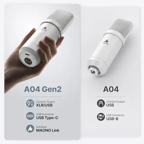 MAONO A04 Gen2 White XLR/USB Condenser Microphone for PC Podcast Recording | 192kHz/24Bit Cardioid Metal Mic with Software, Plug & Play for Content Creation, Streaming, Gaming, Home Studio, YouTube - 2