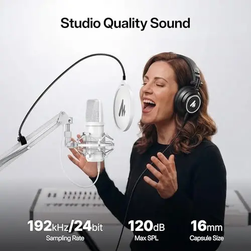 MAONO A04 Gen2 White XLR/USB Condenser Microphone for PC Podcast Recording | 192kHz/24Bit Cardioid Metal Mic with Software, Plug & Play for Content Creation, Streaming, Gaming, Home Studio, YouTube - 3