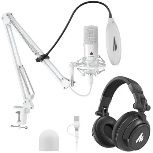 MAONO AU-A04H USB Microphone Kit with Headphone for PC, Podcast & Gaming | 192kHz/24Bit Vocal Condenser Cardioid Studio Mic Compatible with Mac & Windows for Recording, YouTube, Streaming, Voice-Over - 1