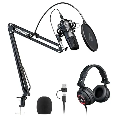 MAONO AU-A04H USB Microphone Kit with Headphones for PC, Podcast & Gaming | 192kHz/24Bit Vocal Condenser Cardioid Studio Mic Compatible with Mac & Windows for Recording, YouTube, Streaming, Voice-Over - 1