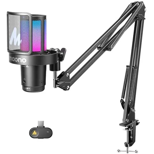 MAONO DGM20W Wireless Gaming Microphone for PC & Smartphones | USB-C Receiver, Clear Voice, Noise Reduction, Software Control, Custom RGB, Mute, Boom Mic Set for Discord Streaming & Gaming - 1