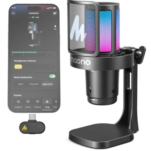 MAONO DGM20W Wireless Gaming Microphone for PC & Smartphones | USB-C Receiver, Clear Voice, Noise Reduction, Software Control, Custom RGB, Mute, Desk Stand, for Creators, Discord Streaming - 1