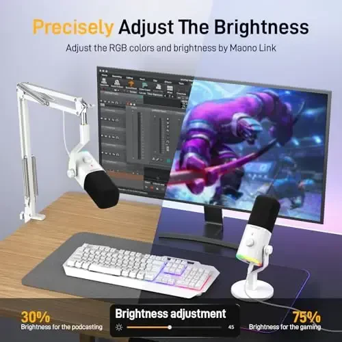 MAONO Dynamic Gaming Microphone: USB XLR Dynamic Computer Microphone with Software-RGB PC Mic for Gamer-Podcast Mic for Streaming Recording Studio YouTube Content Creation Online Chat PD100X (White) - 5