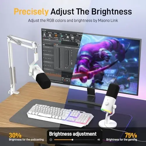 MAONO USB/XLR Podcasting Microphone for PC, Gaming Streaming Dynamic Mic with Mute Button, RGB, Desktop Stand,Computer Mic for Video Studio Recording-PD100X,White - 5