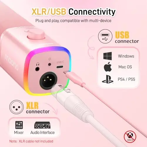 MAONO Dynamic Gaming Microphone: USB XLR Dynamic Computer Microphone with Software-RGB PC Mic for Gamer-Podcast Mic for Streaming Recording Studio YouTube Content Creation Online Chat PD100X (Pink) - 7