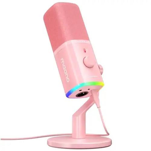 MAONO USB/XLR Podcasting Microphone for PC, Gaming Streaming Dynamic Mic with Mute Button, RGB, Desktop Stand,Computer Mic for Video Studio Recording-PD100X,Pink 