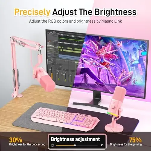 MAONO USB/XLR Podcasting Microphone for PC, Gaming Streaming Dynamic Mic with Mute Button, RGB, Desktop Stand,Computer Mic for Video Studio Recording-PD100X,Pink - 5