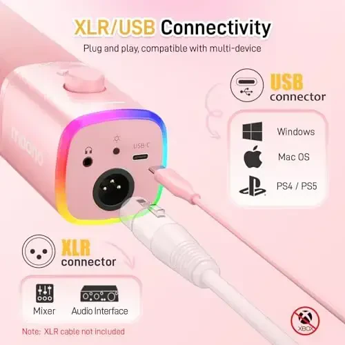 MAONO Dynamic Gaming Microphone: USB XLR Dynamic Computer Microphone with Software-RGB PC Mic for Gamer-Podcast Mic for Streaming Recording Studio YouTube Content Creation Online Chat PD100X (Pink) - 7