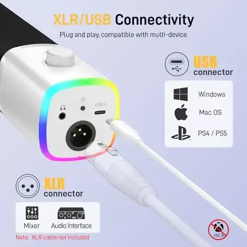MAONO Dynamic Gaming Microphone: USB XLR Dynamic Computer Microphone with Software-RGB PC Mic for Gamer-Podcast Mic for Streaming Recording Studio YouTube Content Creation Online Chat PD100X (White) - 7
