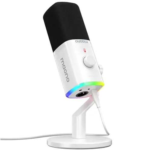 MAONO Dynamic Gaming Microphone: USB XLR Dynamic Computer Microphone with Software-RGB PC Mic for Gamer-Podcast Mic for Streaming Recording Studio YouTube Content Creation Online Chat PD100X (White) - MAONO