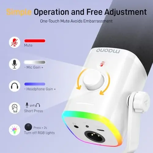 MAONO Dynamic Gaming Mikrofon: USB XLR Dinamik Kompyuter Mikrofon Dasturiy taʼminot-RGB PC Mikrofon Oʻyinchi-Podcast Mikrofon Strimg Yozuv Studiyasi YouTube Kontent Yaratish Onlayn Chat PD100X (Oq) - 6