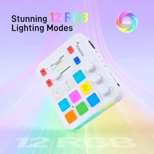 MAONO Gaming Audio Mikseri, Pro-preamp bilan audio interfeysi, RGB, Bluetooth, jonli efir, podkast, kontent yaratish, oʻyinlar uchun 48V fantom quvvatiga ega MaonoCaster G1 NEO (Oq) - 5