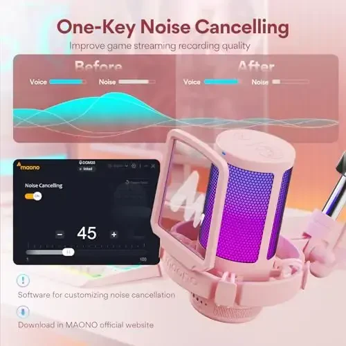 MAONO Gaming USB Microphone with Noise Cancellation, Streaming mic for PC Computer MAC PS4 PS5, All-in-One Kit with Mute, Monitor for Recording, Podcast, Twitch, YouTube, Discord, DGM20S Pink - 2