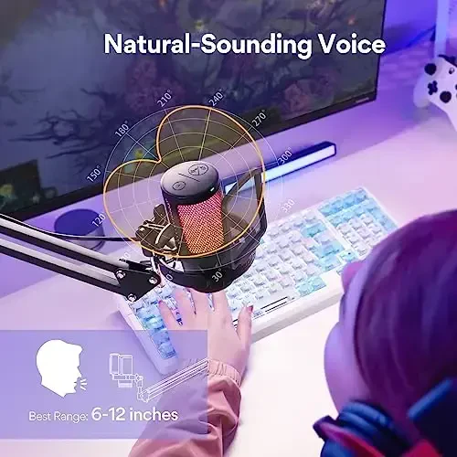 MAONO Gaming USB Microphone, Noise Cancellation Condenser Mic with Mute, Gain, Monitoring, Boom Arm Mic for Streaming, Podcast, Twitch, YouTube, Discord, PC, Computer, PS4, PS5, Mac, GamerWave DGM20S - 3
