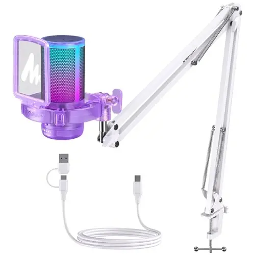 MAONO USB Gaming Microphone with Noise Cancellation, RGB Condenser Microphone for Streaming, Podcasts, Twitch, YouTube, Discord, PC, Computer, Mac, PS4, PS5, DGM20S Purple - 1
