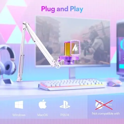 MAONO USB Gaming Microphone with Noise Cancellation, RGB Condenser Microphone for Streaming, Podcasts, Twitch, YouTube, Discord, PC, Computer, Mac, PS4, PS5, DGM20S Purple - 6