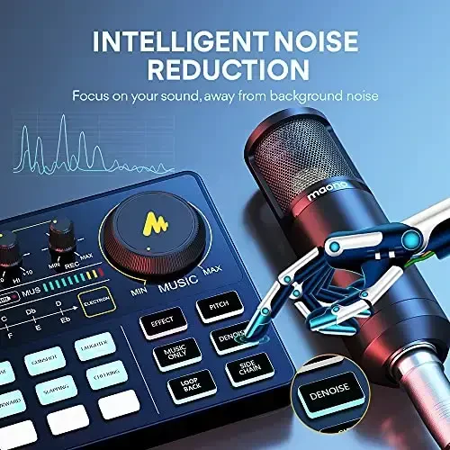 MAONO Комплект оборудования для подкастов Аудиомикшер Универсальная студия для подкастов с микрофоном 3,5 мм для прямых трансляций, записи подкастов, ПК, смартфона, DJ MaonoCaster Lite (AU-AM200-S6 Black) - 4