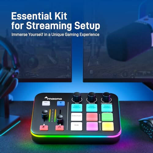 MAONO O'yin Audio Mixer, Pro-preamp bilan Audio Interface, RGB, Bluetooth, 48V Phantom Power, jonli efir, podkast, kontent yaratish, o'yinlar uchun MaonoCaster G1 NEO (QORA) - 2