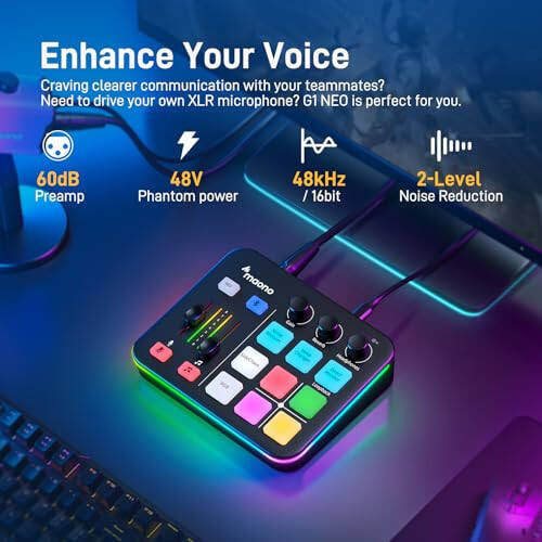 MAONO O'yin Audio Mixer, Pro-preamp bilan Audio Interface, RGB, Bluetooth, 48V Phantom Power, jonli efir, podkast, kontent yaratish, o'yinlar uchun MaonoCaster G1 NEO (QORA) - 3