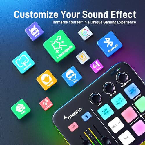 MAONO O'yin Audio Mixer, Pro-preamp bilan Audio Interface, RGB, Bluetooth, 48V Phantom Power, jonli efir, podkast, kontent yaratish, o'yinlar uchun MaonoCaster G1 NEO (QORA) - 7