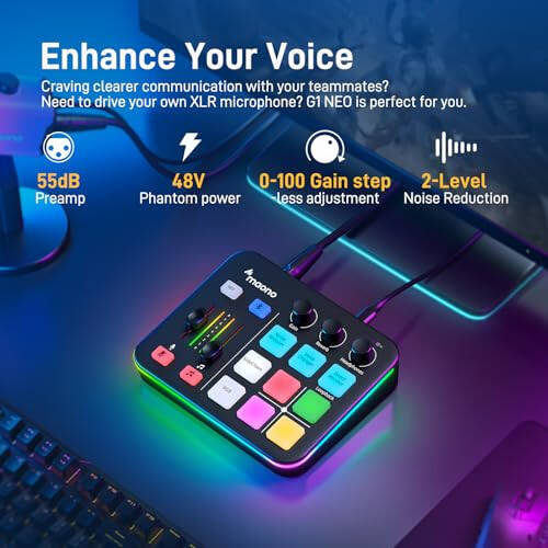 MAONO O'yin Audio Mixer, Pro-preamp bilan Audio Interface, RGB, Bluetooth, 48V Phantom Power, jonli efir, podkast, kontent yaratish, o'yinlar uchun MaonoCaster G1 NEO (QORA) - 5