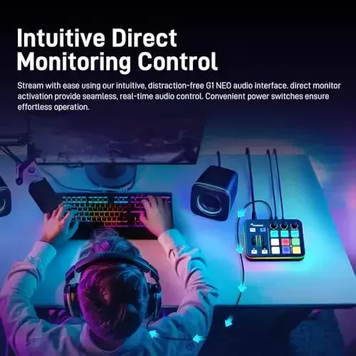 MAONO O'yin Audio Mixer, Pro-preamp bilan Audio Interface, RGB, Bluetooth, 48V Phantom Power, jonli efir, podkast, kontent yaratish, o'yinlar uchun MaonoCaster G1 NEO (QORA) - 5