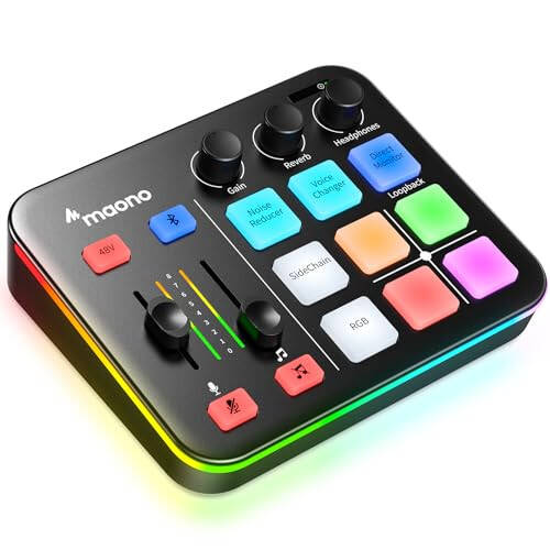 MAONO Oyun Ses Karıştırıcı, Profesyonel Ön Amplifikatörlü Ses Arayüzü, RGB, Bluetooth, Canlı Yayın, Podcast, İçerik Oluşturma, Oyun için 48V Hayalet Gücü, MaonoCaster G1 NEO (SİYAH) - 1