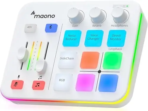 MAONO Gaming Audio Mixer, Audio Interface with Pro-preamp, RGB, Bluetooth, 48V Phantom Power for Live Streaming, Podcasting, Content Create, Gaming MaonoCaster G1 NEO (White) - 1