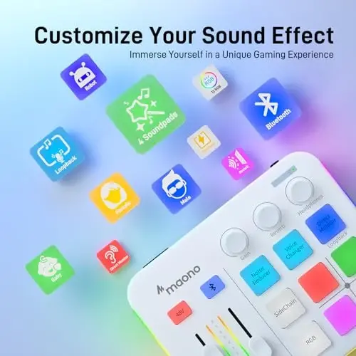 MAONO Gaming Audio Mixer, Audio Interface with Pro-preamp, RGB, Bluetooth, 48V Phantom Power for Live Streaming, Podcasting, Content Create, Gaming MaonoCaster G1 NEO (White) - 4