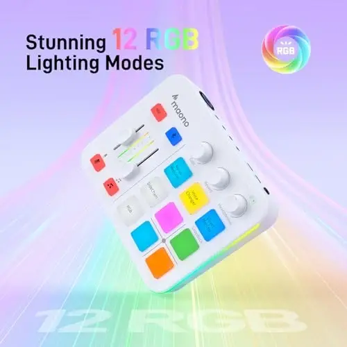 MAONO Gaming Audio Mixer, Audio Interface with Pro-preamp, RGB, Bluetooth, 48V Phantom Power for Live Streaming, Podcasting, Content Create, Gaming MaonoCaster G1 NEO (White) - 5