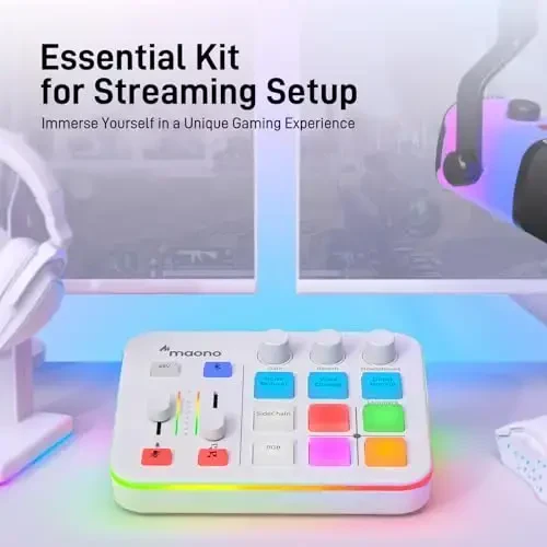 MAONO Gaming Audio Mixer, Audio Interface with Pro-preamp, RGB, Bluetooth, 48V Phantom Power for Live Streaming, Podcasting, Content Create, Gaming MaonoCaster G1 NEO (White) - MAONO (1)