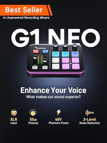 MAONO Oyun ve Yayın Ekipman Seti: Ses Arayüzü Mikseri XLR Dinamik Mikrofon Stüdyo Kulaklığı RGB Gürültü Azaltma Canlı Yayın Podcasting MaonoCaster PD200XS&G1 NEO&MH601 - MAONO (1)