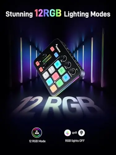MAONO Oyun ve Yayın Ekipman Seti: Ses Arayüzü Mikseri XLR Dinamik Mikrofon Stüdyo Kulaklığı RGB Gürültü Azaltma Canlı Yayın Podcasting MaonoCaster PD200XS&G1 NEO&MH601 - 4