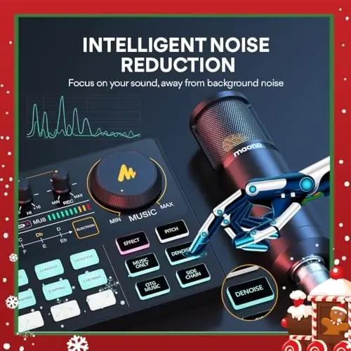 MAONO Podcast Equipment Bundle Audio mixer All-in-One Podcast Production Studio with 3.5mm Microphone for Live Streaming, Podcast Recording, PC, Smartphone, DJ MaonoCaster Lite (AU-AM200-S6 Black) - 3