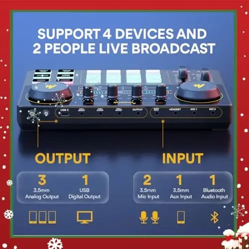 MAONO Podcast Equipment Bundle Audio mixer All-in-One Podcast Production Studio with 3.5mm Microphone for Live Streaming, Podcast Recording, PC, Smartphone, DJ MaonoCaster Lite (AU-AM200-S6 Black) - 5
