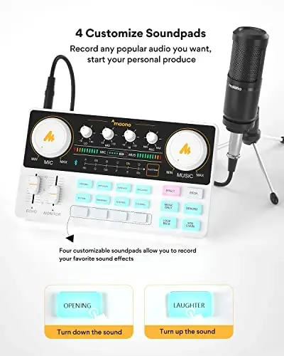 MAONO Podcast Equipment Bundle Audio mixer All-in-One Podcast Production Studio with 3.5mm Microphone for Live Streaming, Podcast Recording, PC, Smartphone, DJ MaonoCaster Lite (AU-AM200-S1) - 4
