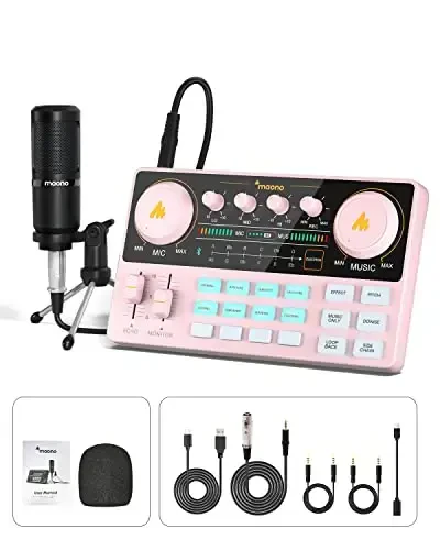 MAONO Podcast Equipment Bundle Audio mixer All-in-One Podcast Production Studio with 3.5mm Microphone for Live Streaming, Podcast Recording, PC, Smartphone, DJ MaonoCaster Lite (AU-AM200-S1) - MAONO