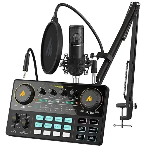 MAONO Podcast Equipment Bundle Audio mixer All-in-One Podcast Production Studio with 3.5mm Microphone for Live Streaming, Podcast Recording, PC, Smartphone, DJ MaonoCaster Lite (AU-AM200-S6 Black) - 6