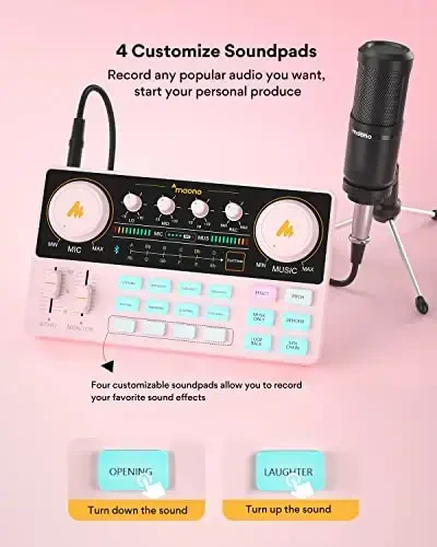 MAONO Podcast Equipment Bundle Аудиомикшер All-in-One Podcast Production Studio с микрофоном 3,5 мм для прямых трансляций, подкастов, ПК, смартфона, DJ MaonoCaster Lite (AU-AM200-S1) - 3