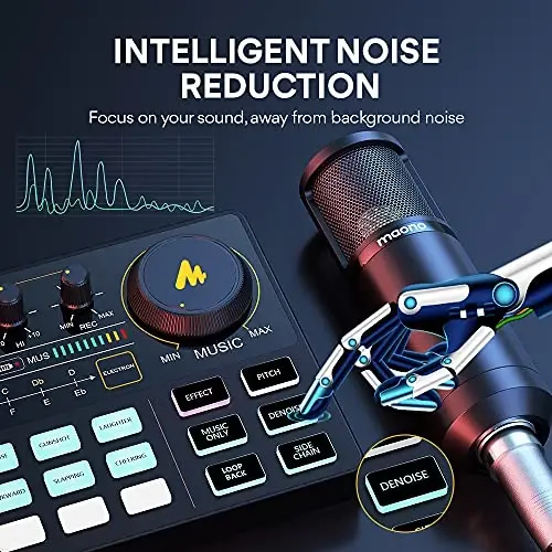 MAONO Podcast uskunalar toʻplami Audio mikser All-in-One Podcast Production Studio 3,5 mm mikrofon bilan Live Streaming, Podcast yozish, PC, Smartphone, DJ MaonoCaster Lite (AU-AM200-S6 Black) uchun - 3