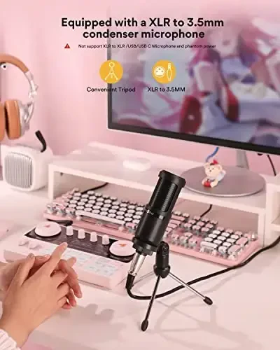 MAONO Podcast Uskunalari Paket Audio mikseri All-in-One Podcast Ishlab Chiqarish Studiyasi 3,5 mm Mikrofon bilan Jonli efir, Podcast Yozish, Kompyuter, Smartphone, DJ MaonoCaster Lite (AU-AM200-S1) - 4