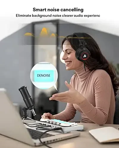 MAONO Podcast Uskunalari to'plami Audio mikser Hammasi birda Podkast ishlab chiqarish studiyasi 3,5 mm mikrofon bilan jonli efir, podkast yozish, kompyuter, smartfon, DJ MaonoCaster Lite (AU-AM200-S1) uchun - 3