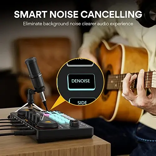 MAONO Podkast Jihozlari To'plami Audio mikser Hammasi bitta podcast ishlab chiqarish studiyasi 3.5mm mikrofonli jonli translyatsiya, podkastni yozib olish, kompyuter, smartfon, DJ uchun MaonoCaster Lite (AU-AM200-S1) - 5