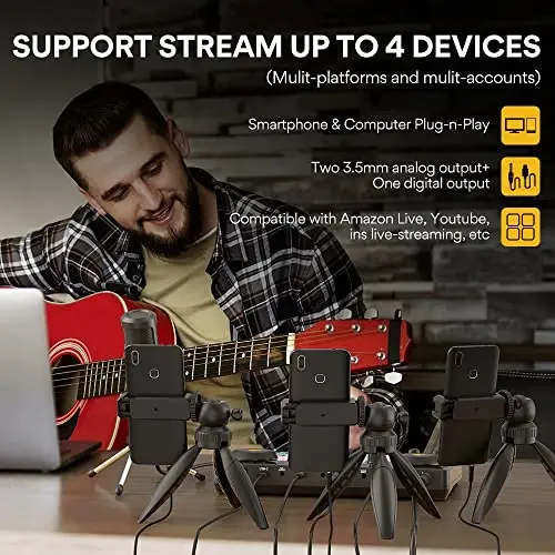 MAONO Podkast Jihozlari To'plami Audio mikser Hammasi bitta podcast ishlab chiqarish studiyasi 3.5mm mikrofonli jonli translyatsiya, podkastni yozib olish, kompyuter, smartfon, DJ uchun MaonoCaster Lite (AU-AM200-S1) 