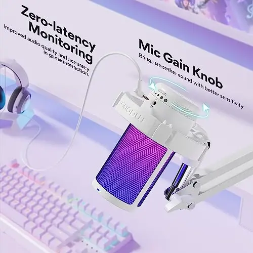 MAONO shovqinni bekor qiluvchi USB oʻyin mikrofon, kompyuter mikrofon boom arm, RGB yorugʻlik, oʻchirish, kuchaytirish, podkast, YouTube, Twitch, Discord, PS5/4, GamerWave DGM20S uchun monitoring oqim mikrofon - 4