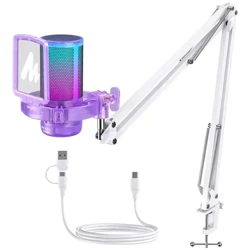 MAONO USB Gaming Microphone with Noise Cancellation, RGB Condenser Microphone for Streaming, Podcasts, Twitch, YouTube, Discord, PC, Computer, Mac, PS4, PS5, DGM20S Purple - 1