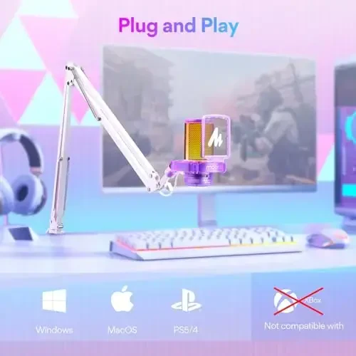 MAONO USB Gaming Microphone with Noise Cancellation, RGB Condenser Microphone for Streaming, Podcasts, Twitch, YouTube, Discord, PC, Computer, Mac, PS4, PS5, DGM20S Purple - 6